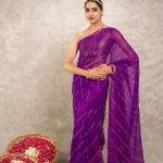 Purple Chinon Chiffon Lehariya Saree | Aari & Sequin Work | Jaipurio Designer Collection